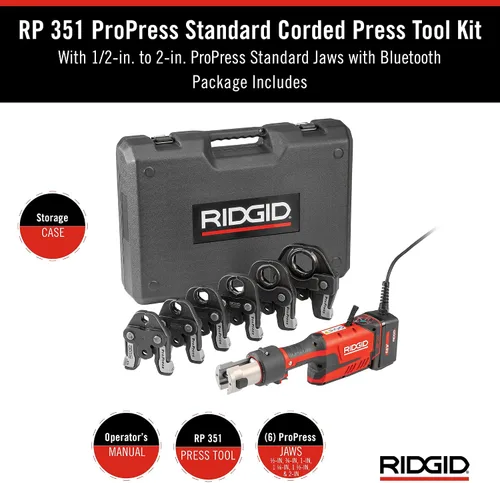 Vista 2 de RIDGID 67193 Modelo RP 351 Kit de herramienta de prensa ProPress estándar con cable con herramienta de prensa ProPress con cable, mandíbulas
