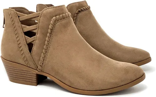 Vista 3 de Soda Sincere - Botines de tacón bajo para mujer con correas elásticas cruzadas