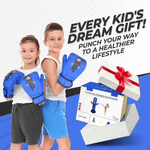 Vista 3 de PUNCHO Punching Bag for Kids - 63" Kid Boxing Bag Set & Birthday Gift: Kids Punching Bags 3-8 with Gloves, Pump, PUNCHO eBook - Inflatable Punching