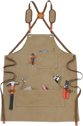 Vista 8 de Chef Apron-Cross Back Apron for Men Women with Adjustable Straps and Large Pockets,Canvas