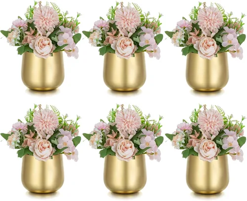 Vista 9 de NUPTIO Jarrones Dorados Pequeños para Centros de Mesa: 2 Piezas Jarrón de Trompeta de Flores Vintage de 3.94 Pulgadas Jarrón de Compota de Metal