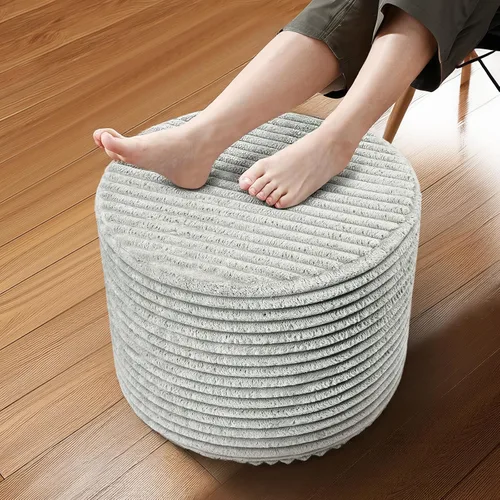 Vista 12 de Otomano Rectangular de Puf, Puf de Piso Relleno con Relleno de Espuma en Trozos, Reposapiés Suave de Felpa Coral en Forma de Raya Ancha, Otomano