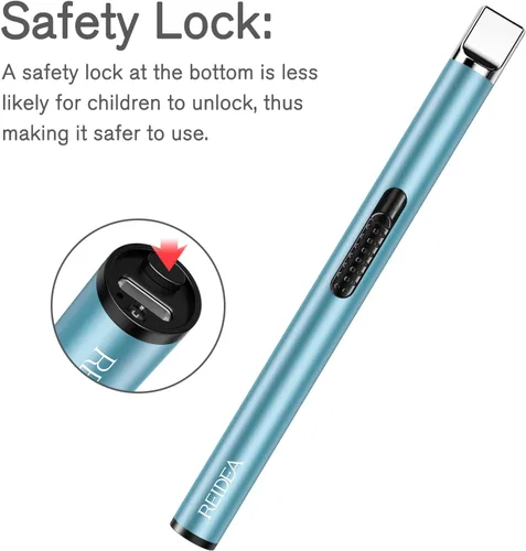 Vista 3 de REIDEA Encendedor electrónico de velas de arco, resistente al viento, sin llama, recargable por USB, con botón de seguridad para el hogar