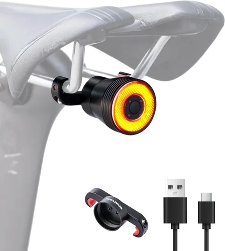 Vista 10 de ROCKBROS Luz Trasera de Bicicleta Inteligente, Luces Traseras de Bicicleta con Sensor de Freno para Paseo Nocturno, Luces Traseras LED