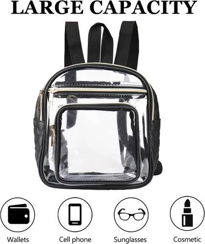 Vista 5 de Mochila transparente aprobada para estadios, resistente mini mochila transparente con bolsillo frontal para conciertos, eventos deportivos, trabajo