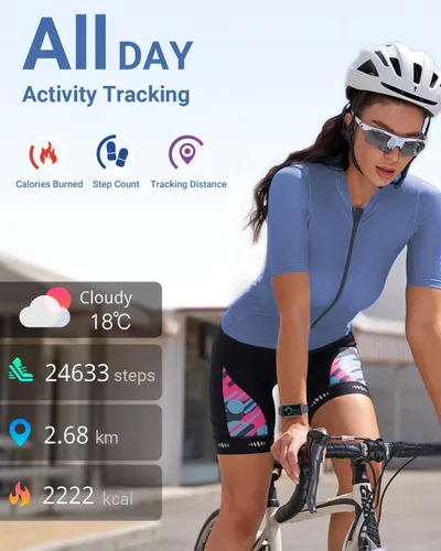 Vista 2 de Amzhero Rastreador de salud y fitness con monitor de frecuencia cardíaca 24/7, oxígeno en sangre, presión arterial, rastreador de sueño