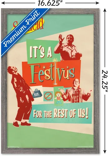 Vista 3 de Trends International Seinfeld - Póster de pared Festivus, 14.725 x 22.375 pulgadas, versión enmarcada de madera de granero