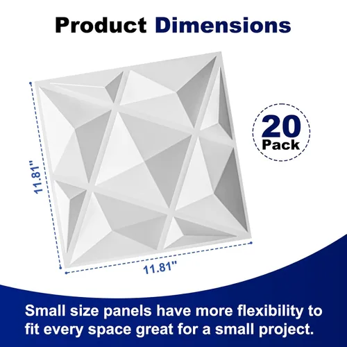 Vista 2 de Art3dwallpanels Paquete de 20 paneles de pared 3D para decoración de pared interior, 12 x 12 pulgadas, paneles de diamante blanco para sala