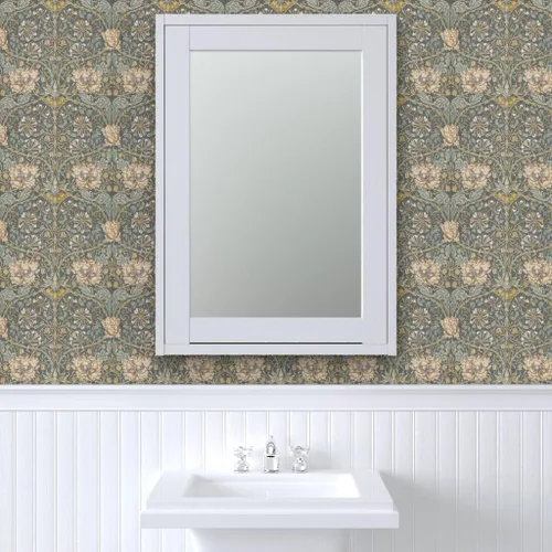 Vista 9 de Muestras de papel tapiz autoadhesivo – Papel tapiz de damasco floral neutro, artes y manualidades, diseño victoriano de jardín inglés Morris