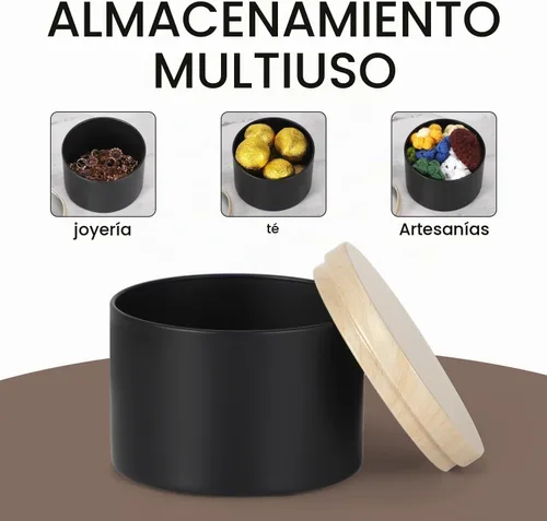 Vista 5 de SONVIIBOX 24 latas de velas de 4 onzas, latas negras con tapas de metal de grano de madera, tarros de velas para hacer velas a granel, tarros