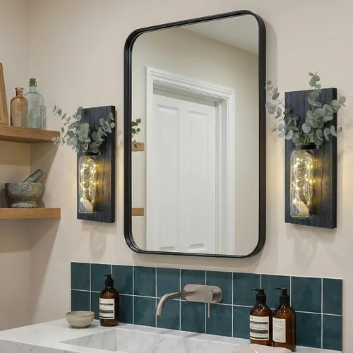 Vista 8 de Heiple Paquete de 2 Maceteros de Pared para Plantas de Interior, Decoración de Madera y Vidrio para Baño, Dormitorio, Sala de Estar, Jarrones
