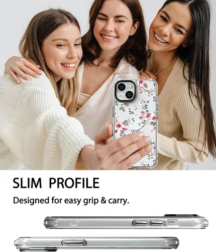 Vista 8 de Feitenn Funda para iPhone 15, policarbonato transparente + TPU suave a prueba de golpes, diseño de flores Beatuy con protector de pantalla de vidrio