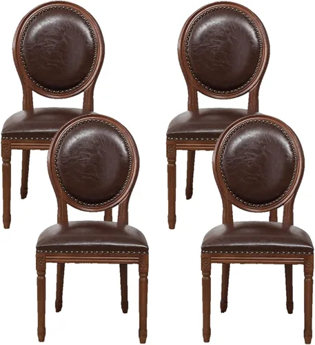 Vista 13 de Juego de sillas de comedor de madera 1/2/4, sillas de cocina tapizadas con asiento de cuero, silla de comedor rústica, silla lateral sin brazos
