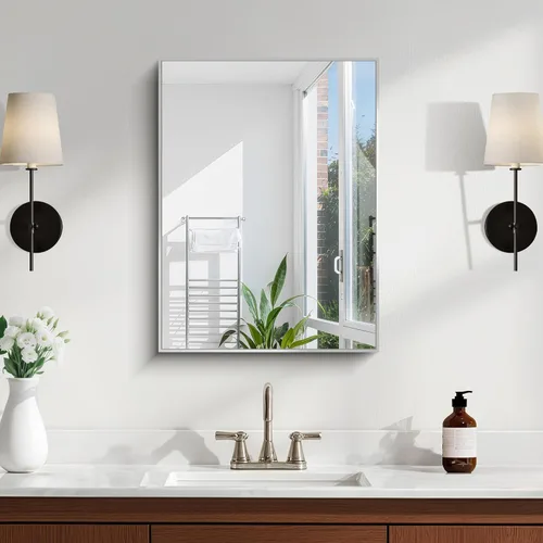 Vista 38 de KOCUUY Espejo de baño negro, espejo rectangular de 24 x 18 pulgadas para sobre el fregadero, espejo de pared decorativo moderno para dormitorio