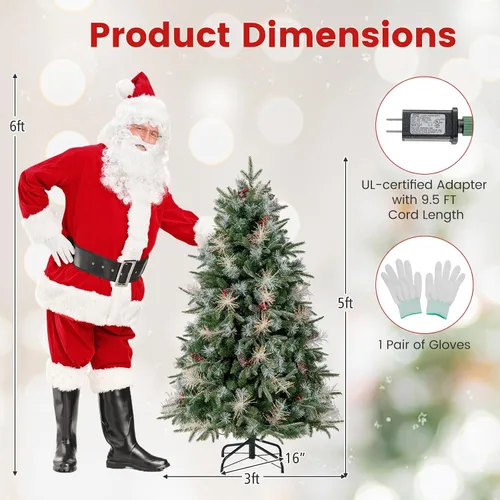 Vista 7 de DORTALA Árbol de Navidad preiluminado de 5 pies, árbol de Navidad artificial con bisagras con 190 luces LED blancas cálidas, 602 puntas de rama, 26