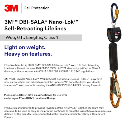 Vista 4 de 3M™ DBI-SALA® Nano-Lok™ Personal Auto Retractor Lifeline, gancho de presión de aluminio Web, 3100517, 6 pies, Clase 1, ANSI