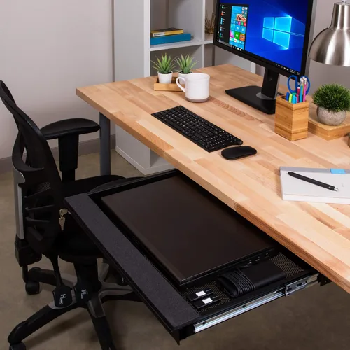 Vista 2 de Penn Elcom Cajón para laptop debajo del escritorio, con cerradura, para portátiles de 20" - Cajones de seguridad deslizantes premium
