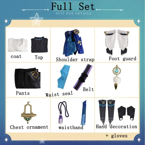 Vista 5 de Scaramouche - Disfraz de Kunikuzushi Wanderer, traje kimono, uniforme azul para Halloween para hombre