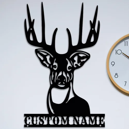 Vista 8 de Letrero de metal con cabeza de ciervo, decoración de cabeza de ciervo, monograma personalizado, inspirado en cazador, arte de pared de metal