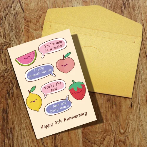 Vista 8 de Qiliji Tarjeta de 4º aniversario para marido y esposa, divertida tarjeta de aniversario de 4º aniversario de boda, tarjeta de juego de palabras