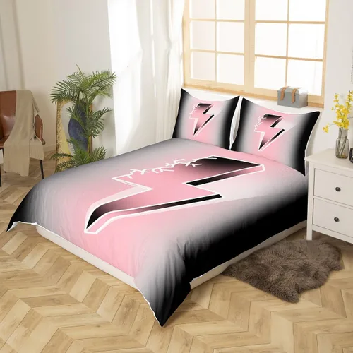 Vista 3 de jejeloiu Juego de ropa de cama rosa y negro para niños y niñas, juego de funda de edredón flash
