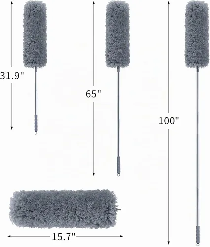Vista 7 de BOOMJOY Plumero de microfibra con poste de extensión de 100 pulgadas, plumeros para limpiar techos altos, ventiladores, persianas, muebles, gris