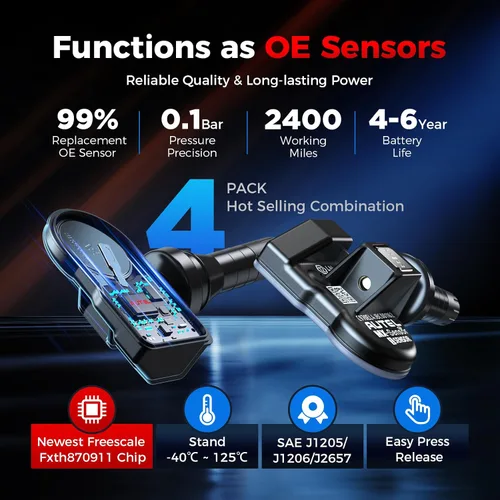 Vista 3 de Autel Juego de 4 sensores TPMS, sensor MX TPMS de 315 MHz + 433 MHz, sensor de presión de neumáticos MaxiTPMS, sensor de neumáticos a presión de 1