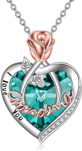 Vista 20 de Joyería de plata esterlina 925 para mujer, collar con pendiente de flor y corazón de cristal, para cumpleaños, regalos para mamá, abuela, esposa 01
