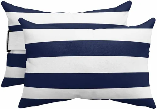 Vista 9 de Almohada de exterior para tumbona, diseño de rayas simples en blanco y negro, impermeable, almohada lumbar con inserto y correa elástica ajustable