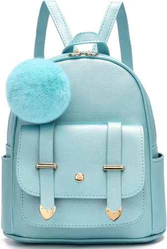 Vista 23 de I IHAYNER Mochila de moda para niñas, mini mochila para mujeres, adolescentes y niñas, monederos de piel sintética con pompón, bolsa de hombro