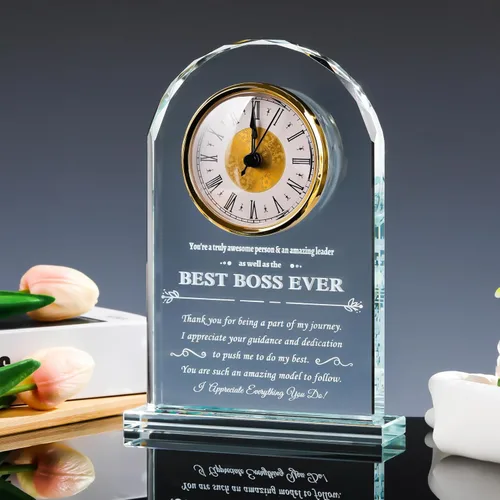 Vista 7 de YWHL Regalos de cumpleaños para mujeres y hombres, regalo significativo de agradecimiento para mujeres, reloj de mesa de vidrio grabado con láser
