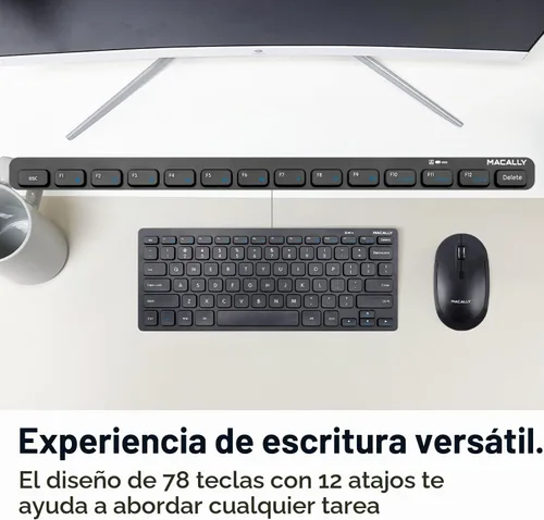 Vista 4 de Macally Pequeño teclado inalámbrico y mouse combinados – Dúo de productividad silencioso – Teclado compacto inalámbrico 2.4G y mouse para PC – Mini
