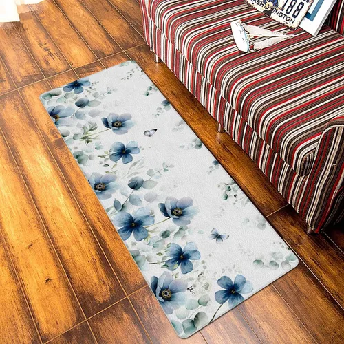 Vista 4 de Elegante tapete acolchado para puerta de baño y cocina, diseño de tulipán, color verde azulado, lavable, tapete para fregadero de piso, impermeable