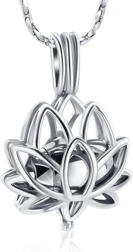 Vista 14 de Imrsanl Joyería de cremación para cenizas – Collar con colgante de cenizas de flor de loto con mini urna de recuerdo, joyería conmemorativa