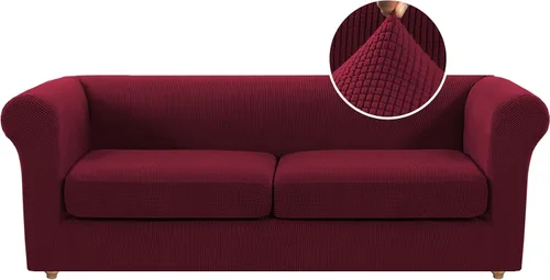 Vista 45 de Funda para silla Chesterfield de 2 piezas para sofá de 1 cojín, fundas para silla de brazo alto, 1 asiento, alta elasticidad, lavable, protector