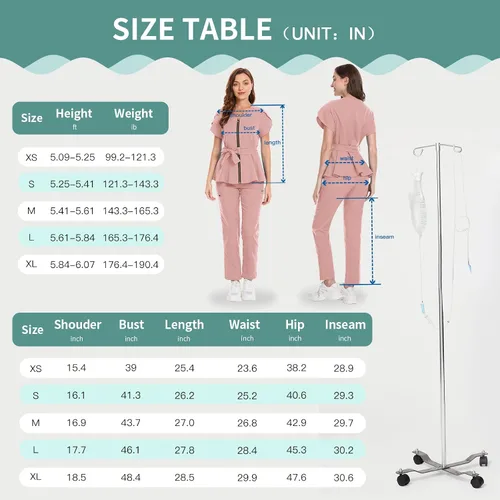 Vista 7 de niaahinn Conjunto de ropa quirúrgica para mujer, uniforme médico, camiseta y pantalones con cremallera y cordón, ropa de trabajo dental