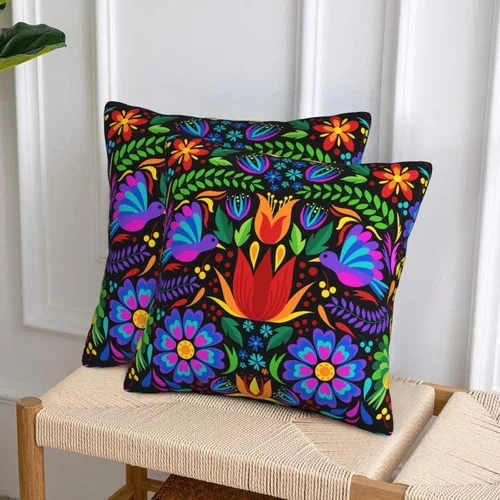 Vista 5 de Juego de 2 fundas de almohada mexicanas de 18 x 18 pulgadas para almohadas de sofá, decoración del Día de los Muertos Día de los Muertos Cinco