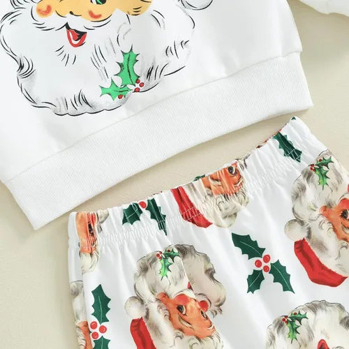 Vista 4 de Fladdswed Ropa de Navidad para bebé y niña, sudadera de manga larga, camiseta de Papá Noel, 3 piezas, ropa de otoño e invierno