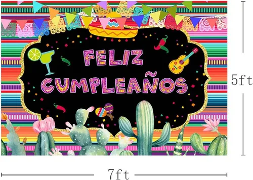 Vista 3 de MEHOFOND Telón de fondo para fiesta temática mexicana, decoración de fiesta temática mexicana, fondo de fotografía de feliz cumpleaños, México