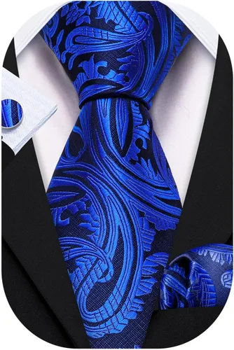 Vista 193 de Barry.Wang - Juego de corbata de seda para hombre, diseño de cachemira, pañuelo y gemelos de bolsillo