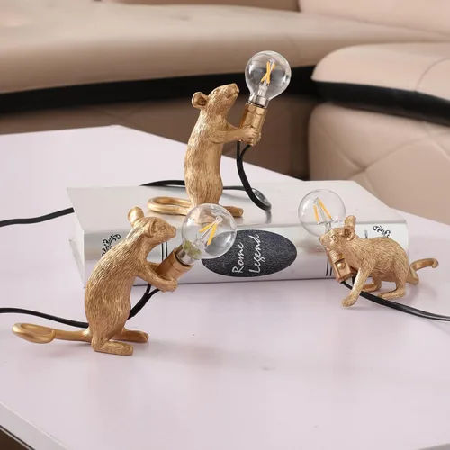 Vista 4 de Moderna lámpara de ratón de resina con luces de mesa, lámparas de escritorio creativas, decoración de regalo de mesita de noche, dormitorio LED