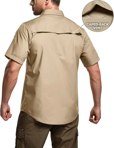 Vista 2 de CQR Camisas de trabajo de manga corta para hombre, camisetas tácticas militares Ripstop, para exteriores, UPF 50+, transpirable, para senderismo