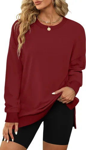 Vista 2 de XIEERDUO Sudaderas de gran tamaño para mujer, estilo casual, cuello redondo, manga larga, cómodas