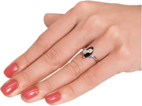 Vista 5 de Anillo de bypass de ónix marquesa de perfil fino, plata de ley, oro rosa y verde de 12 quilates