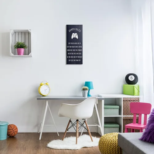 Vista 2 de Stupell Industries Blue Gamer Rules - Frases motivacionales para niños, diseñadas por Daphne Polselli, arte de pared en lienzo de 10 x 24 pulgadas