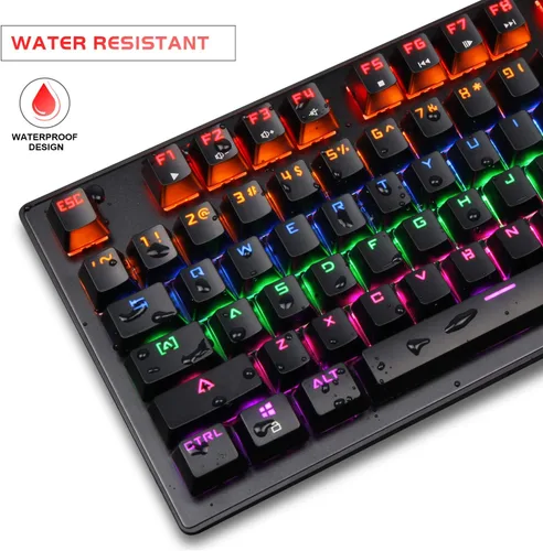Vista 2 de MageGee Teclado mecánico para juegos de 87 teclas con retroiluminación LED RGB, teclado de computadora USB con cable con interruptores azules, 100%