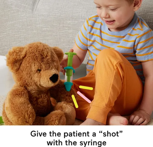 Vista 5 de Fisher-Price Juego de simulación médica para preescolares de 7 piezas, bolsa de médico, juguetes de disfraz para niños a partir de 3 años