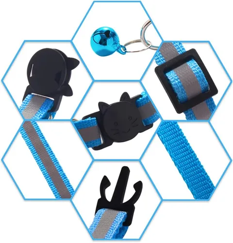 Vista 5 de 18 piezas de collares reflectantes para gatos con campana ajustable de 19-32 cm, collares de identificación ajustables y separables de nylon suave