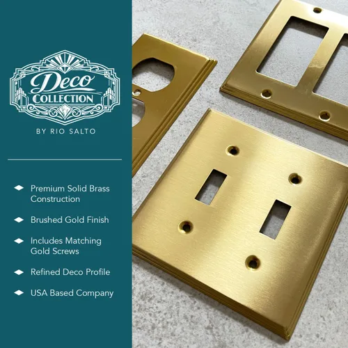 Vista 7 de Rio Salto BRASS Deco Collection - Placa de pared ciega de metal dorado de tamaño estándar, cubierta de salida resistente a la corrosión