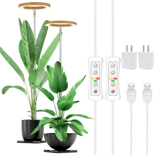 Vista 17 de yadoker - Luz de cultivo de plantas, luz LED de espectro completo para plantas de interior, lupa negra, altura ajustable, temporizador automático
